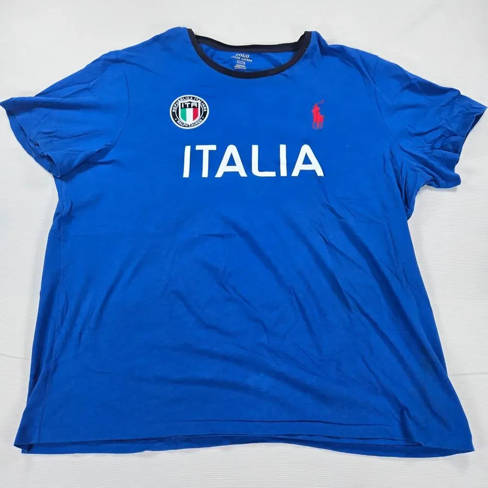 Polo Ralph Lauren Italia #16 Pony Short Sleeve Blue T-Shirt Men's Size XXL